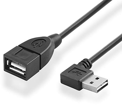 BestPlug 2 Meter 2.0 USB Kabel Verlängerung, USB A-Buchse Kupplung weiblich gerade auf Easy USB A-Stecker männlich 90° abgewinkelt, High Speed, Schwarz (verbesserte Ausführung v.5.1)