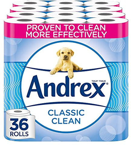 Andrex Complete Clean Toilet Roll 36 Rolls (Previously Andrex Classic Clean Toilet Tissue) Unbeatable Toilet Paper with Unique 3D Wave, FSC Certified