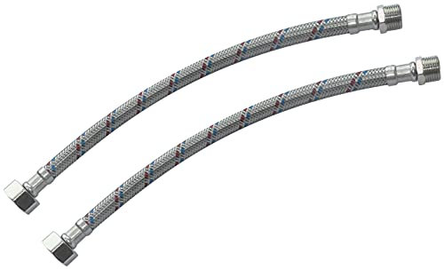 AERZETIX - Set di 2 tubi di alimentazione 300mm 1/2'' femmina - 3/8'' maschio - tubo flessibile di collegamento - raccordi flessibili/sanitari per rubinetti/bagno/cucina - C51088