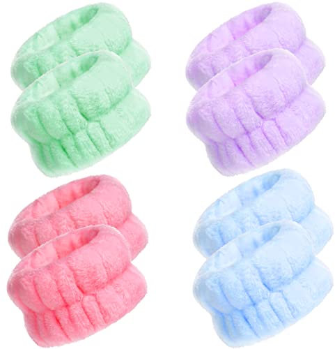 4 Paar Spa Handgelenk Waschband Mikrofaser Gesichtswäsche Armbänder Saugfähiges Handgelenk Schweißband für Frauen Verhindert das Verschütten von Flüssigkeit (Frische Farben, Klassischer Stil)