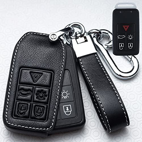 ontto Autoschlüssel Hülle Passt für Volvo S60 S80 V60 XC60 XC70 S60L V40 XC90 Fernbedienung Rindsleder Schlüsselcover Schlüsselhülle Schlüsselanhänger Schlüssel Etui 5 Tasten-Schwarz B