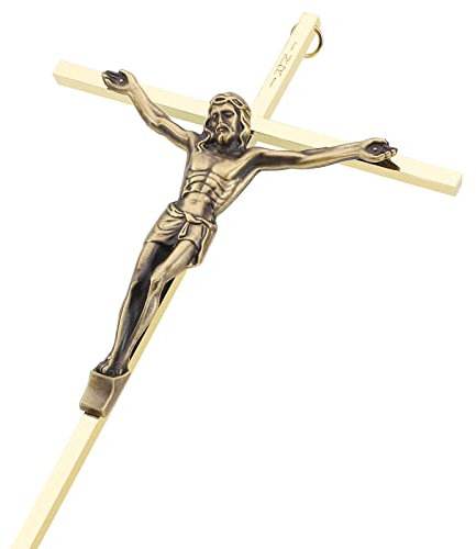 DCCXN Kruzifix-Wandkreuz, Metall, katholisches hängendes Kreuz, Wanddekoration, 25,4 cm, glänzendes Gold