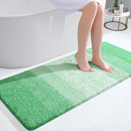 Olanly Luxuriöser Badezimmerteppich, extra weiche und saugfähige Mikrofaser-Badvorleger, Rutschfester Plüsch, zotteliger Badteppich, maschinenwaschbar, 50x120 cm, Grün