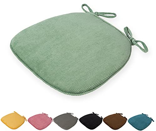 DOTBUY Kordsamt Stuhlkissen mit Bändern Abnehmbarem rutschfeste Sitzkissen Stuhl Waschbar Sitzpolster Sitzauflage für Gartenstuhl Gartenbank Terrasse Indoor Outdoor (Hellgrün,43x41x35cm)