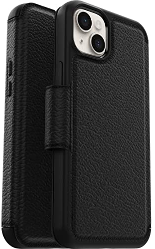 OtterBox Strada Case for iPhone 14 Plus, Shockproof, Drop proof, Premium Leather Protective Folio with Two Card Holders, 3x Tested to Military Standard, Black