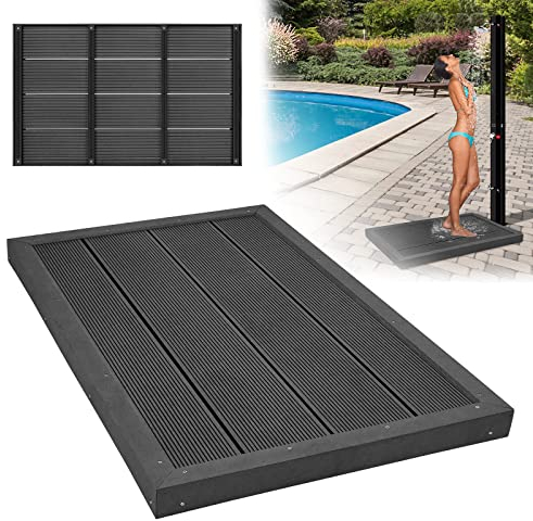 AufuN Bodenelement Kunststoff Anti Rutsch für Gartendusche, Solardusche, Poolleiter oder Pool, Anthrazit Bodenplatte 105x63x5.5cm inkl. Montagematerial (1 stück)