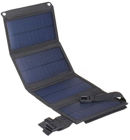 Panel Solar Portatil 5V20W Cargador Solar para Movil Placa Solar Puerto USB Carga Solar con 2 Hebillas Fuente de Alimentación Móvil Plegable Impermeable al Aire Libre(Negro)