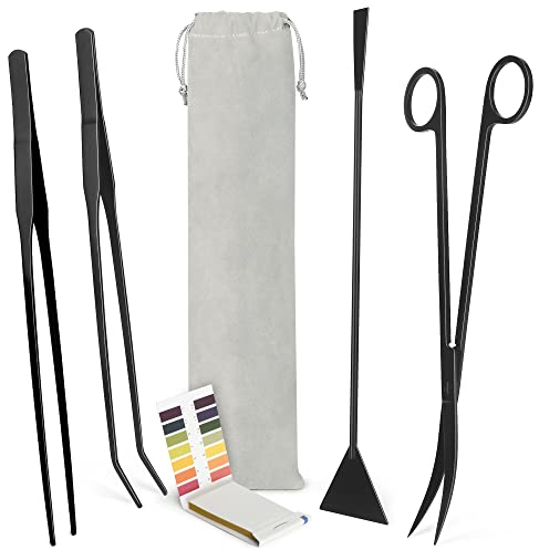 NEPTONION 6 in 1 Aquascaping Tool Kit with Acrylic Storage Rack, Black Steel Aquatic Landscaping Equipment Perfect to Create A Stunning Underwater Scape for Fish Tank