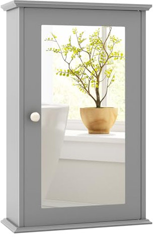CASART Wall-Mounted Bathroom Cabinets, Single Door Mirrored Cabinet with Adjustable Shelf, Bath Medicine Cabinet Organizer Unit for Bathroom Toilet Living Room (34 x 15 x 53cm, Grey)