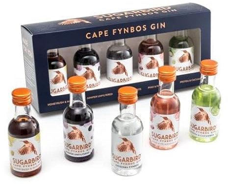 Gift Box Of 5x 40ml South African Sugarbird Cape Fynbos Craft Gin Miniatures