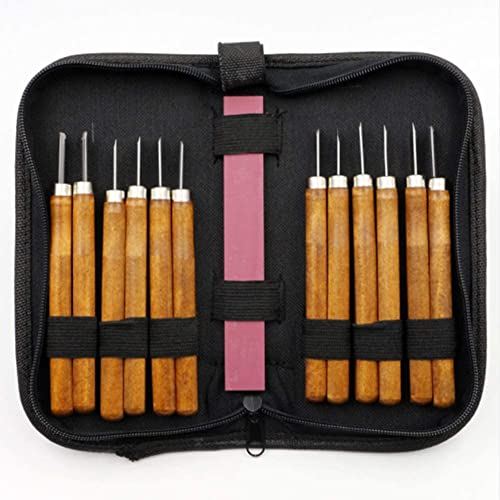 OITTo Holzschnitzwerkzeug-Set, Holzschnitzereien, handgefertigte Gummistempel, geschnitztes Werkzeug mit Schleifstein-Set, Holzskulpturwerkzeug zum Schnitzen von Kürbis, Seife, Gemüse (12 Stück)