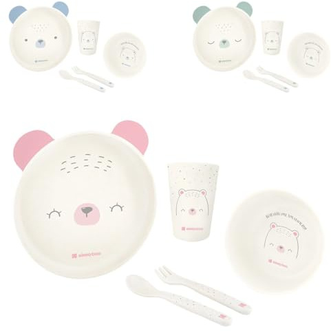 Kikkaboo Kindergeschirr Set Bear with me 5-teilig, Tiermotiv, Schale, Besteck pink