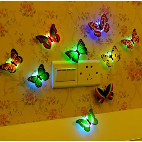 Pengcheng bunte 3D-Schmetterlings-Wandaufkleber, blinkendes LED-Nachtlicht für Mädchen, Schlafzimmer und Heimdekoration