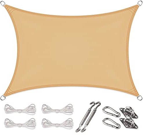 CelinaSun Sonnensegel Set Befestigung V2A Basic PES Rechteck 4 x 6 m sandbeige Sonnenschutz wasserabweisend