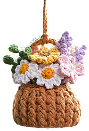 Auto Rückspiegel Anhänger,Auto-Zubehör zum Aufhängen,Häkeln Pflanze Blume Schaukel Auto Deko,Auto Autospiegel Hängendes Zubehör,Auto Spiegel Anhänger Ornament Innenraum Zubehör für Frauen Männer