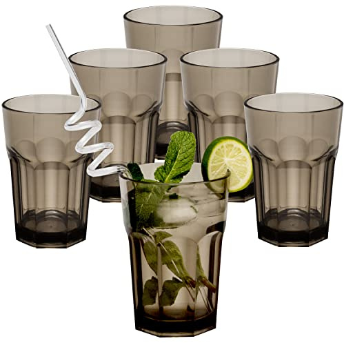 Hummelladen Lot de 6 verres de camping en acrylique marron - 400 ml - Verre acrylique - Verre à eau - Verre acrylique - Verre véritable - Pour camping, jardin, pique-nique, enfants, personnes âgées,
