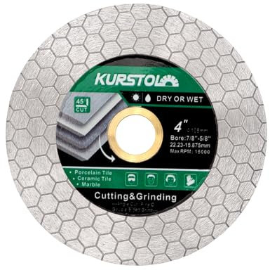 KURSTOL Tile Diamond Saw Blade - 4/105mm Dual-Purpose Diamond Cutting Disc,Angel Grinder Blade Arbor 7/8-5/8 for Cutting and Grinding Ceramic Tiles,Porcelain,Granite,Marble
