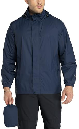33,000ft Men's Lightweight Waterproof Outdoor Jackets Windproof Rain Shell Jacket Packaway Hooded Raincoat for Golf Fishing Cycling Navy Blue XL
