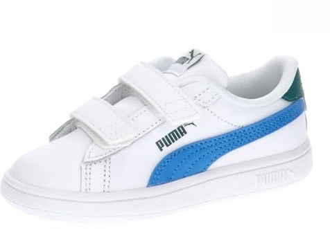 Puma Unisex Kids Smash 3.0 L V INF Sneaker, Puma White-HYPERLINK Blue-Cold Green, 21 EU