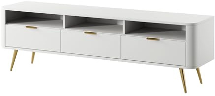Selsey Oval - TV-Lowboard mit 3 offenen Fächern und 3 Schubladen, Weiß