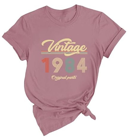 T-Shirt zum 41., 42., 43. Geburtstag, Geschenke mit Schlüsselanhänger, 80er-Jahre-Kleidung für Damen, Vintage-Stil 1982, Originalteile, lustige Grafik, Heather Mauve4, Klein