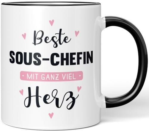 JUNIWORDS Tasse, Beste Sous-Chefin, mit ganz viel Herz, Schwarz (6063539)