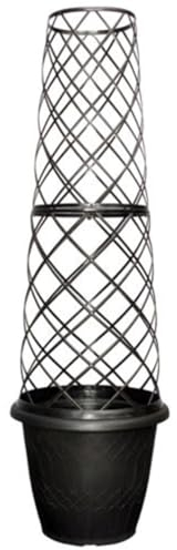 Siam Express Tower Pot Flower Cage Planter with Trellis Frame Support Climbing Plants Plastic Plant Pot Patios Gardens Brushed Champagne 38cm Dia 122cm Height