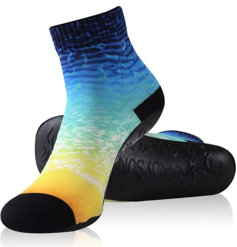 RANDY SUN Chaussettes pour homme et femme - Chaussettes de plage pieds nus - Séchage rapide - Avec semelle en TPE - Chaussures de plage pour volley de plage, surf, Chaussettes de cheville bleues et