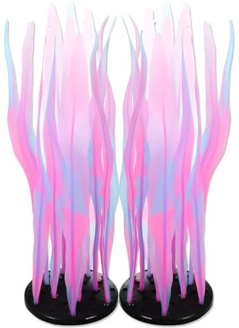 CAPASTEC Aquarium Glowing Kelp Plant, Soft Silicone Glowing Fish Tank Decorations, Fluorescence Coral Decor for Aquarium Decor Pink 2pcs