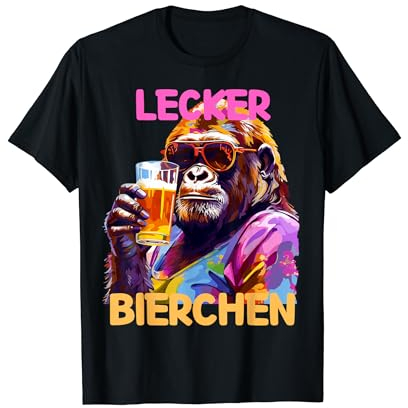 Lecker Bierchen Affe Gorilla mit Bier Lustiger Biertrinker T-Shirt