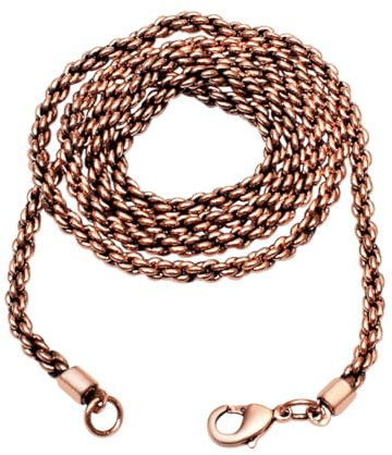 Pure Copper Rope Chain Pure Copper Oxide Rope Chain Necklace Handmade Copper Chain Necklace for Men Women Chain Thickness 3mm, 24 Inches, Copper, No Gemstone