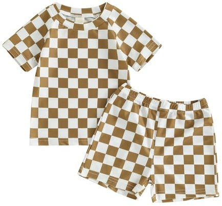 Maillot de Bain Bébé Garçon Anti-UV T-Shirt Manches Courtes et Shorts de Bain Ensemble 2 Pièces Costume de Natation Piscine Plage Surf (Brun, 6-12 Months)