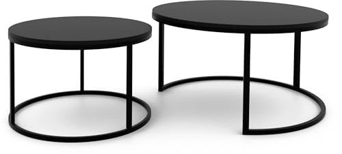 GREKPOL Couchtisch 2er Set - Runde Couchtische 48x70 + 42x50 cm - Rund Couchtisch Schwarz Matt - Coffee Table - Kafeetisch