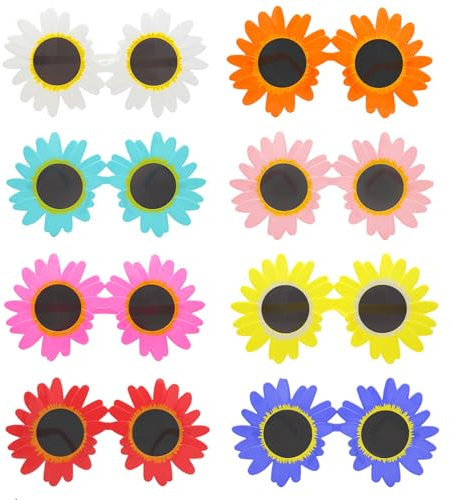 FUIPVGI 8 Pièces Lunettes de Soleil Lunettes De Soleil Marguerite Lunettes de Soleil à Fleurs Lunettes De Fête Fleur, Lunette Rigolote Accessoires de Costume pour Carnaval, Fête (Multicolore)