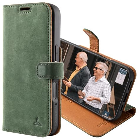 Snakehive Leather Wallet for iPhone 16 Pro - Real Leather Wallet Phone Case with Viewing Stand and Card Holder - Flip Folio Cover with Card Slots (Green)