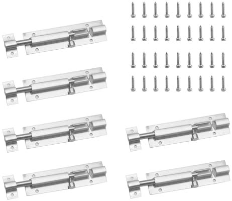 HERKINDNESS Türriegel Edelstah, 6 Stück Bolzenriegel mit 36 Schrauben, 4 Zoll Schieberiegel, Silber Schlossriegel, Verriegelung für Türen, für Tor, Fenster und Zaun