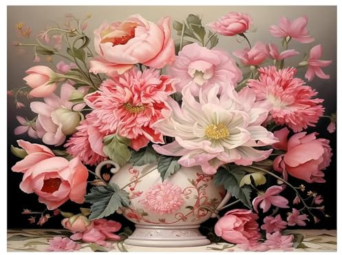 Miquans Art 5D Diamond Painting,Peinture Diamant Adulte,Murale Décoration Complet Fleur Rose Vase,(30x40cm) Peinture Broderie Diamant Painting Kit Complet Pour