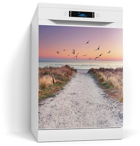 DEQORI Pellicola magnetica per lavastoviglie, 60 x 70 cm, motivo alba sulla spiaggia verso il Mar Baltico, tappetino magnetico decorativo per lavastoviglie, pellicola decorativa autoadesiva, magnetica