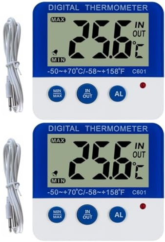 Amosfun 2 Stk digitales Thermometer temperaturanzeige innen küchenthermometer kühlschrank thermometer termometer raumthermometer innen Hoch- und Tieftemperaturalarm C601-Thermometer Blue