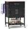 GOPLUS Carro de Isla de Cocina, Carro de Utilidad Rodante con Encimera de Madera de Caucho, Cajón y Armario, Bastidor para Toallas, Carro de Servicio Portátil para Comedor, Cocina, Bar (Negro)
