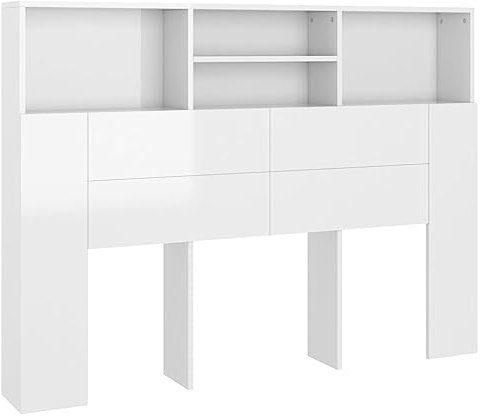 Hovothy Kopfteil des Bette Bettkopfteil Bücherregal-Kopfteil Bettzubehör Schlafzimmerdekor Ausgezeichnete Unterstützung Schlafzimmermöbel Bequem und Pflegeleicht Hochglanz-Weiß 140x19x103,5 cm