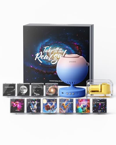 POCOCO Caja de Regalo Healing Vibes, Proyector Estrellas Techo Adultos y Niños, Planetario Proyector como Regalo, Decoración, Ayuda para Dormir y Relajación - Con 10 Discos y Caja Musical