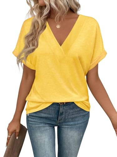 Cuptacc Tshirt Femme Ete Manche Courte Haut Chic et Elegant Jaune L 42-44