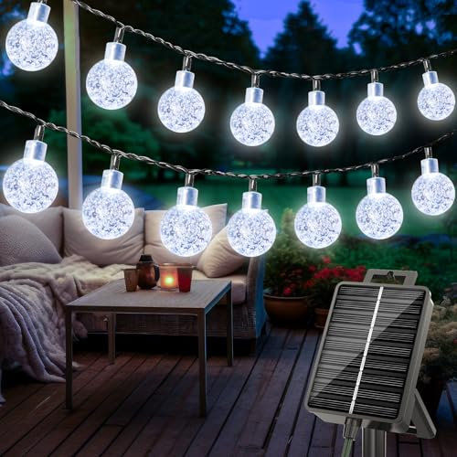 litogo Guirlandes Solaires Exterieures Jardin 15M 50 LED, Guirlande Lumineuse Exterieure Solaire, 8 Modes Étanche Cristal Guirlande Solaire Exterieur pour Balcon Arbres Fêtes (Blanc Froid)