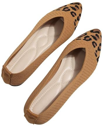 Womens Pointed Toe Ballet Flats UK Size 6.5 Ballerina Walking Flats with Arch Support Flat Shoes Knit Dress Shoes Pumps Shoes Comfort Slip On Flats Shoes for Ladies Brown
