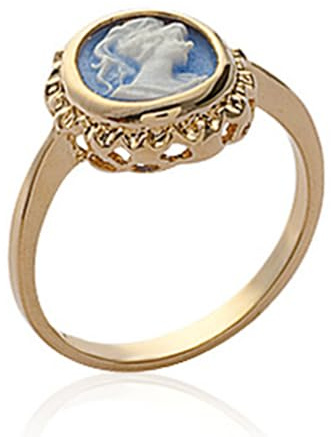 Bijouxia Ring, Symbol Kamee, Blau, 18 Karat vergoldet, 750/1000