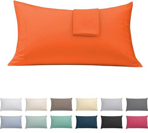 ECOMMERC3 | Pack 2 Fundas Almohada 45x80 Extrasuave y Confortable - Funda Almohada Color Naranja Fabricada 100% en España, Transpirable, Fácil de Lavar
