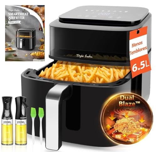 Taylor Swoden Freidora Aire 6,5 Litros Dual Blaze™ Air Fryer 1800W con Ventana, EvenlyCook, 8 Programas, Panel Táctil, Interior Metálico, Apta para Lavavajillas, Con 2 dispensadores de vidrio