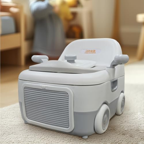 Baby Potty Toilet Potty Training Seat with Handles/Foot Stool/High Back Support, Foldable Portable Potty Chair with Night Light Guard Handle Soft Cushion for Kids Aged 6 Months to 6 Years Old (White)