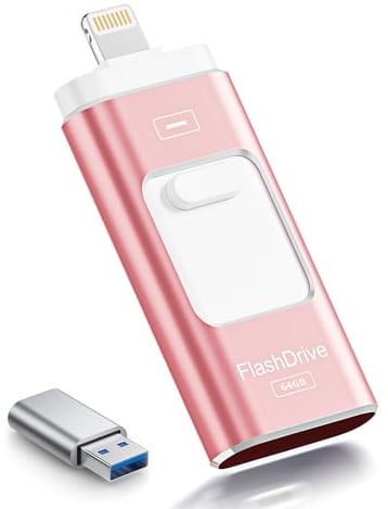 ROSPE MFi USB Stick 64GB für iPhone, Lightning & USB-C Stick, Rosenpink | 3-in-1 Speicherstick für iPhone, iPad, Android & PC, USB 3.0 High-Speed-Datenübertragung, Fotos, Videos & Dateien übertragen